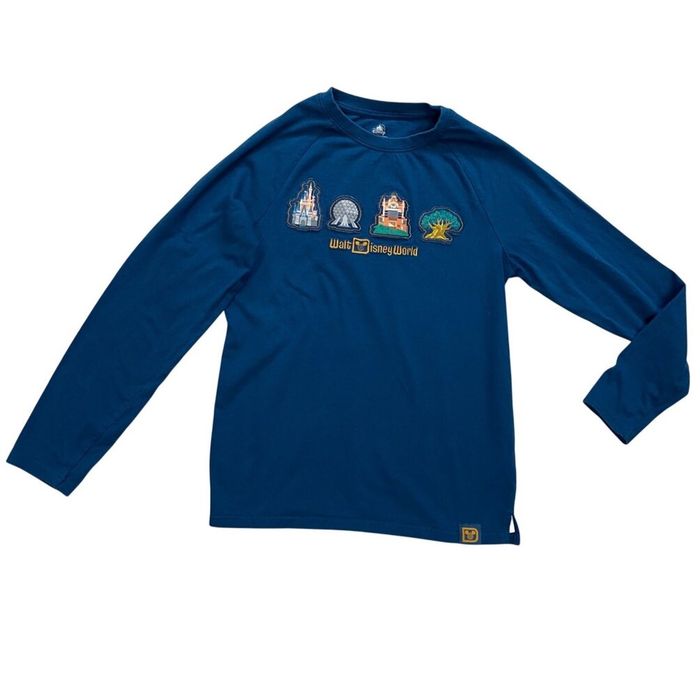 Walt Disney World Parks Icon Long Sleeve Knit T-Shirt Unisex Size Small Cotton